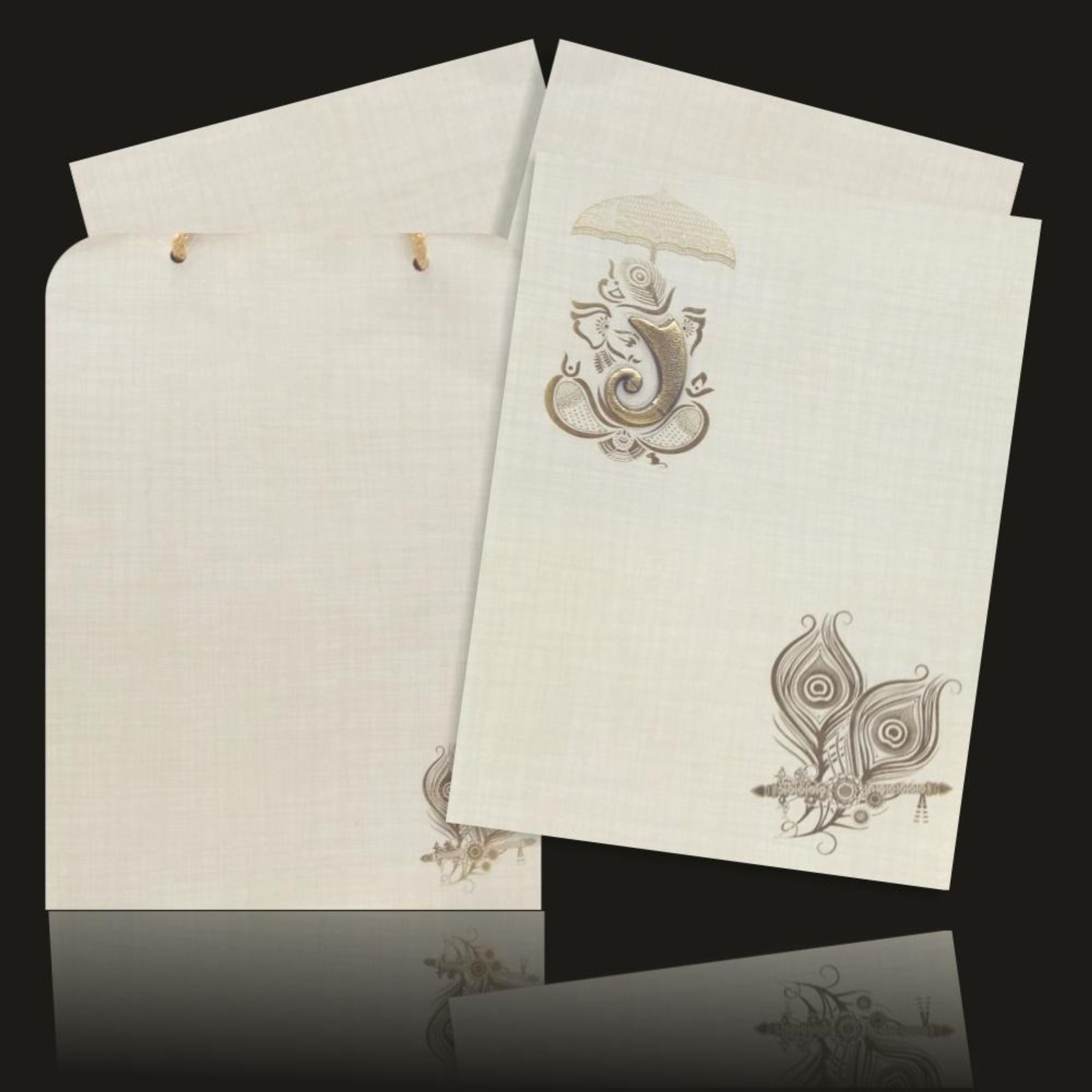Sparkling Grey Shading With Umbrella Ganesha Theme Wedding Invitation Card-KNCA205G-1